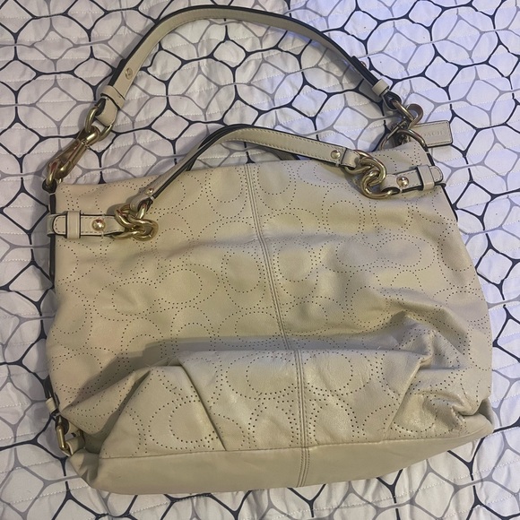Coach Madison Leather Shoulder Bag – Perforated Logo – Cream - Picture 1 of 8